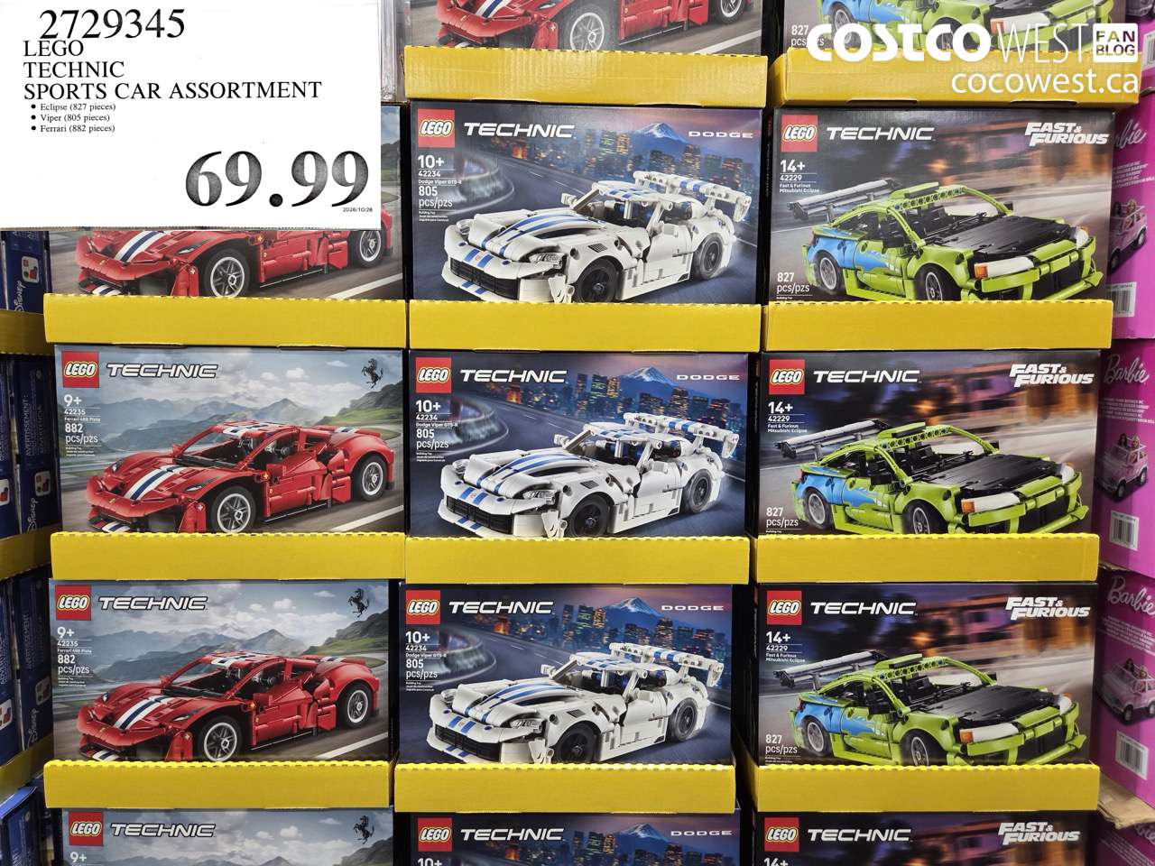 2729345 LEGO TECHNIC SPORTS CAR ASSORTMENT $69.99