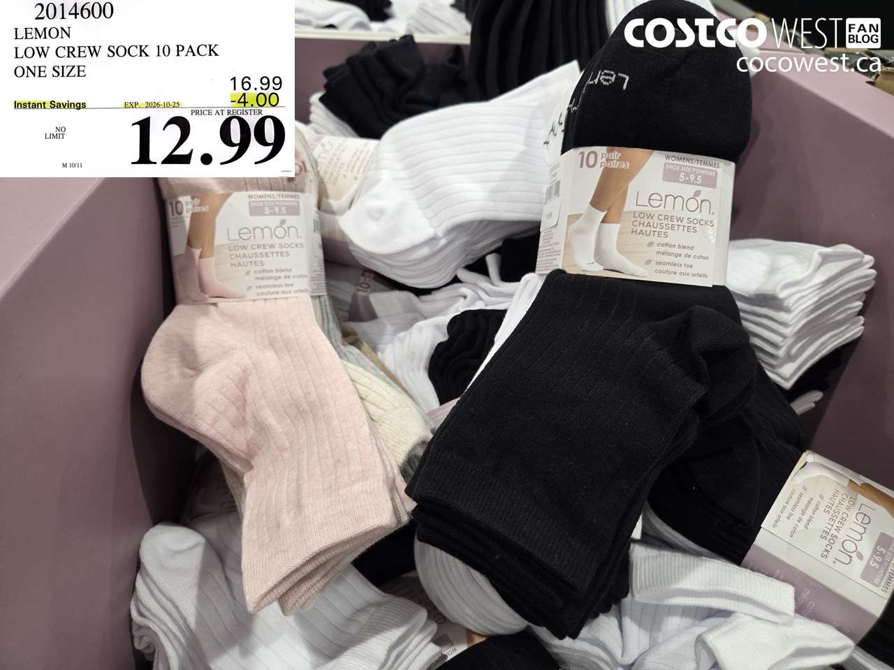 2014600 LEMON LOW CREW SOCK 10 PACK ONE SIZE ($4.00 INSTANT SAVINGS EXPIRES ON 2026-10-25) $12.99