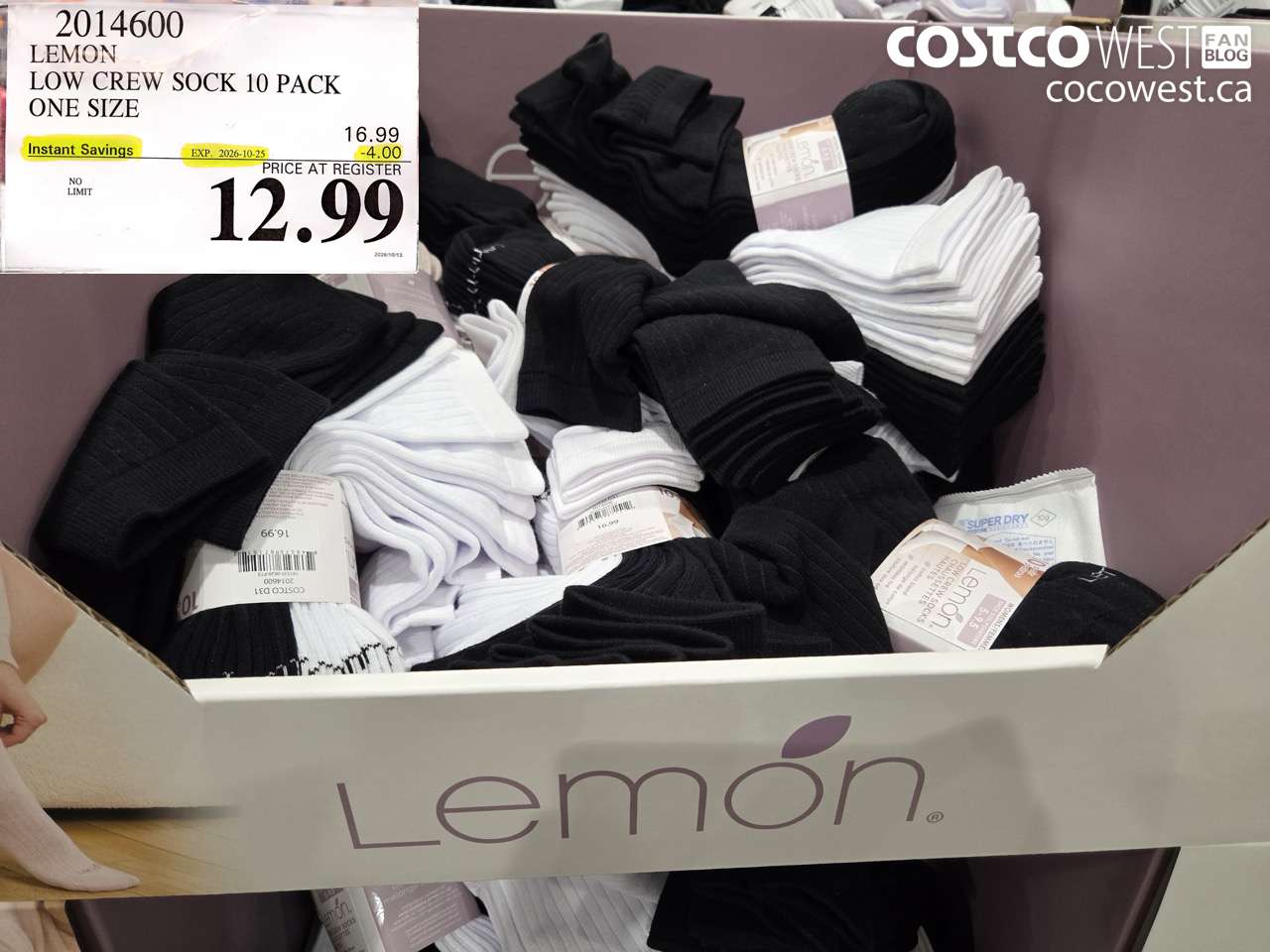 2014600 LEMON LOW CREW SOCK 10 PACK ONE SIZE ($4.00 INSTANT SAVINGS EXPIRES ON 2026-10-25) $12.99