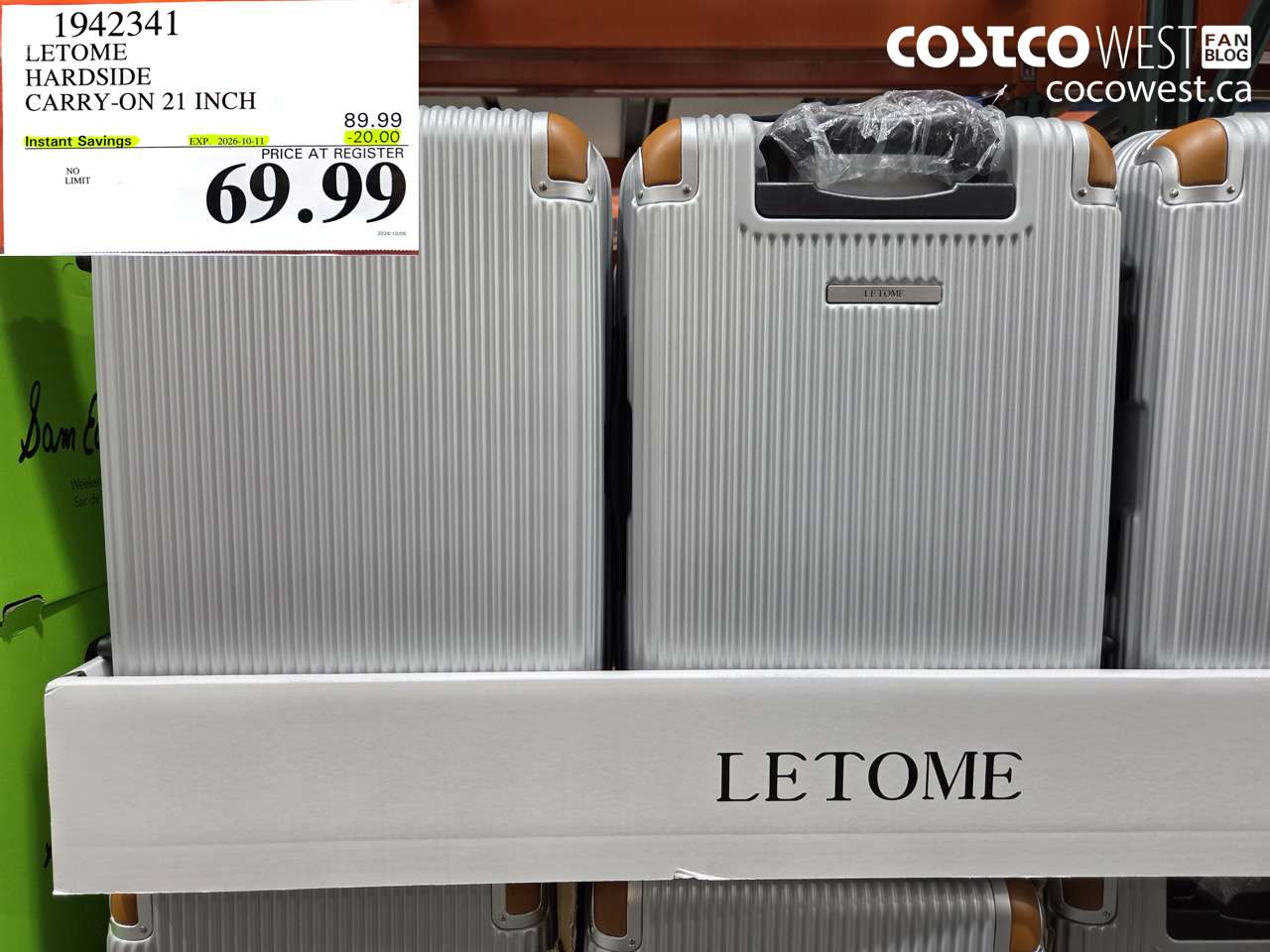 1942341 LETOME HARDSIDE CARRY-ON 21 INCH ($20.00 INSTANT SAVINGS EXPIRES ON 2026-10-11) $69.99