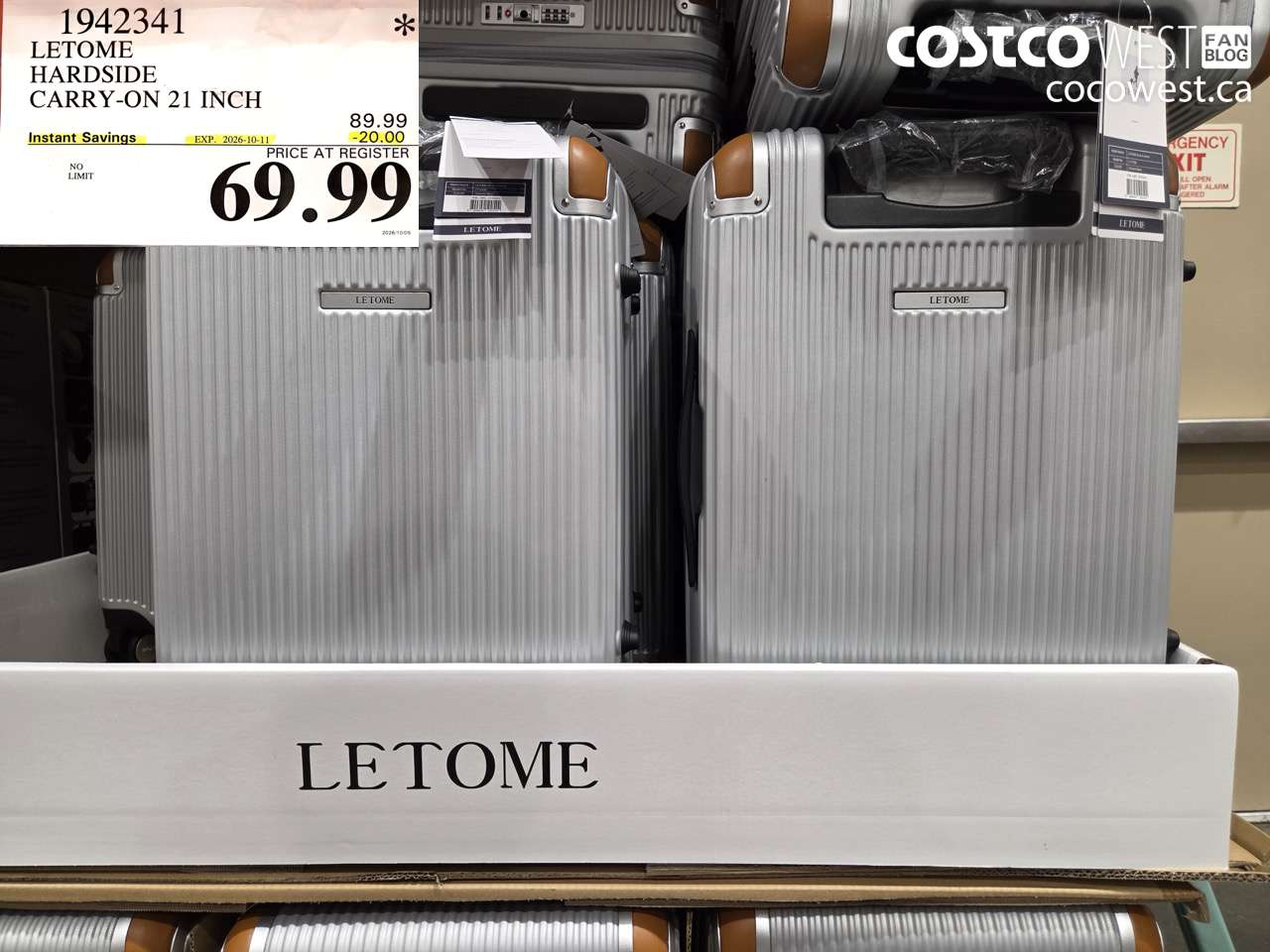 1942341 LETOME HARDSIDE CARRY-ON 21 INCH ($20.00 INSTANT SAVINGS EXPIRES ON 2026-10-11) $69.99