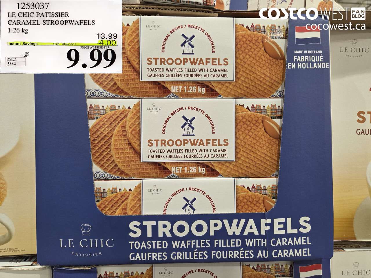 1253037 LE CHIC PATISSIER CARAMEL STROOPWAFELS 1.26 KG ($4.00 INSTANT SAVINGS EXPIRES ON 2026-10-11) $9.99