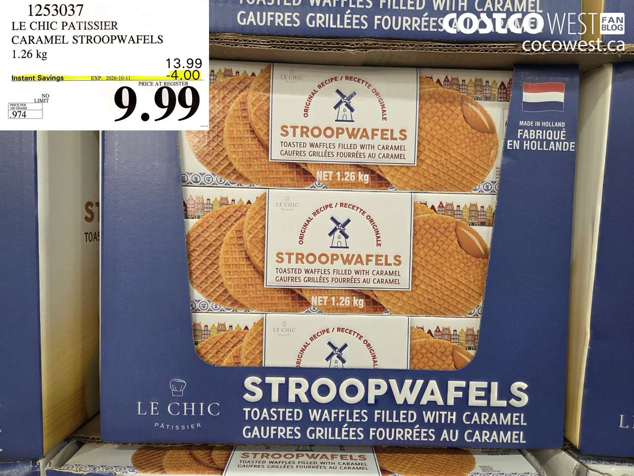 1253037 LE CHIC PATISSIER CARAMEL STROOPWAFELS 1.26 KG ($4.00 INSTANT SAVINGS EXPIRES ON 2026-10-11) $9.99