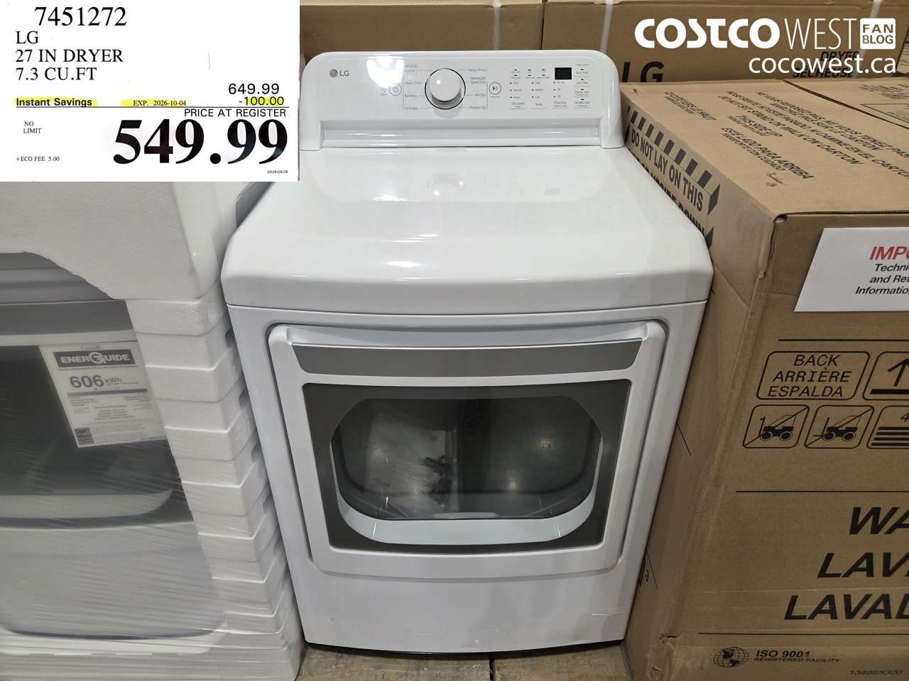 7451272 LG 27 IN DRYER 7.3 CU.FT ($100.00 INSTANT SAVINGS EXPIRES ON 2026-10-04) $549.99