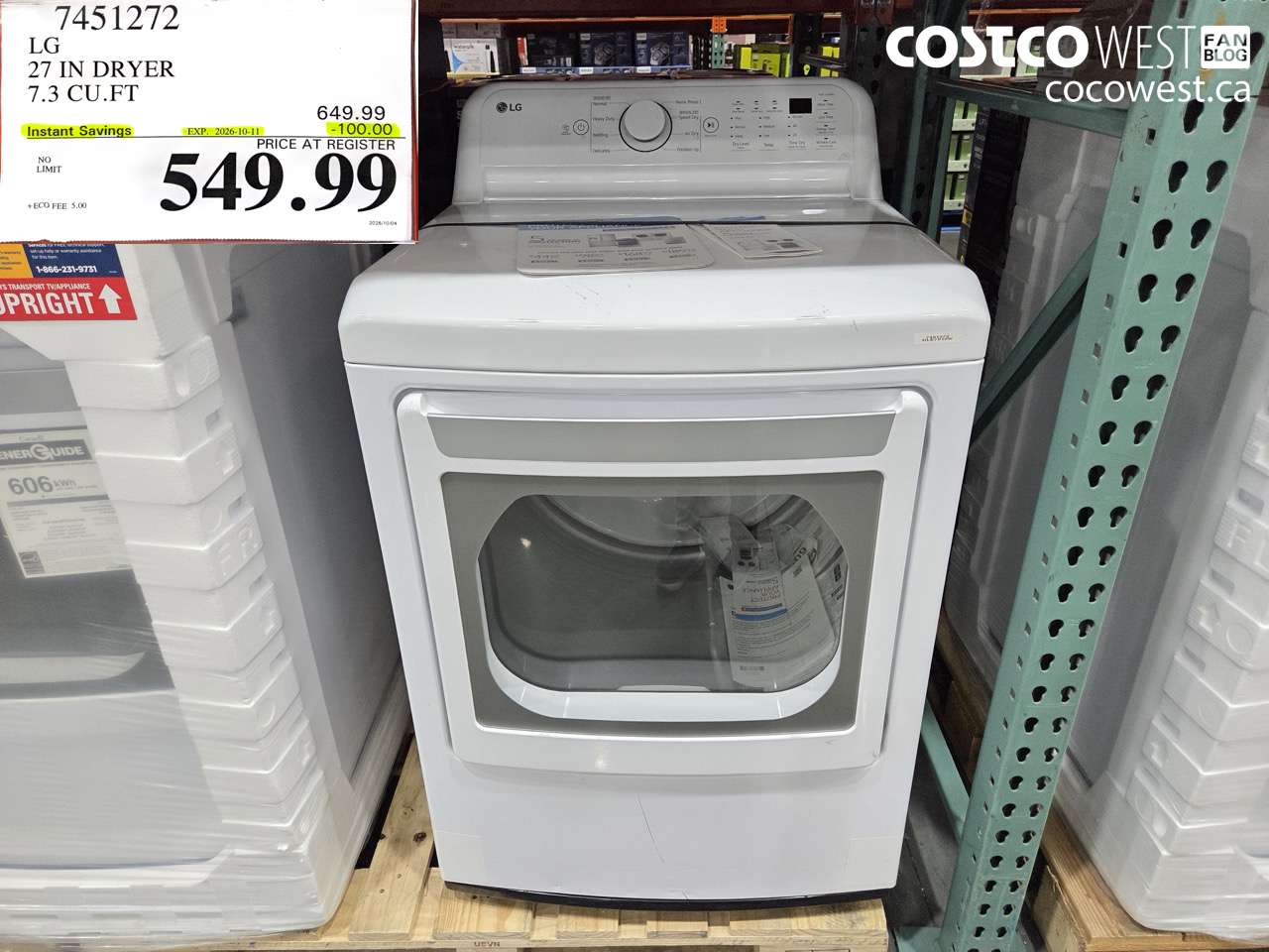 7451272 LG 27 IN DRYER 7.3 CU.FT ($100.00 INSTANT SAVINGS EXPIRES ON 2026-10-11) $549.99