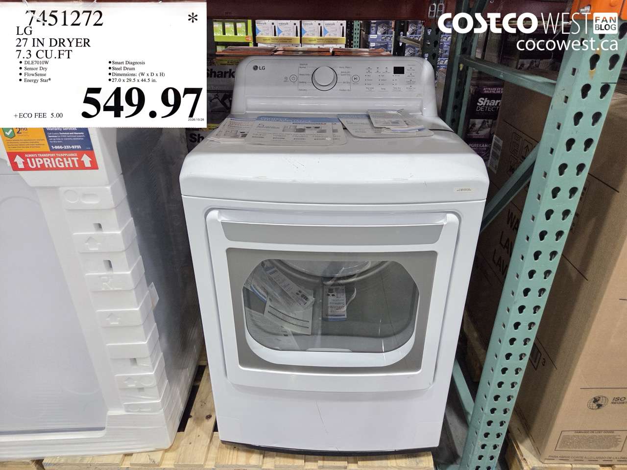 7451272 LG 27 IN DRYER 7.3 CU.FT $549.97