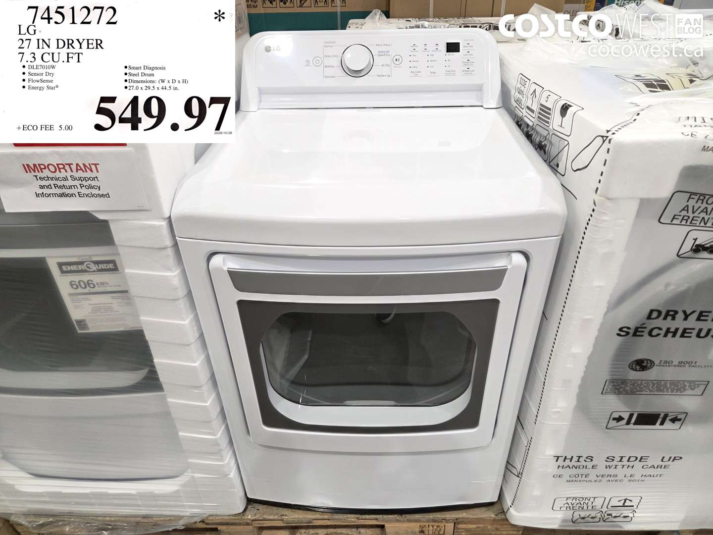 7451272 LG 27 IN DRYER 7.3 CU.FT $549.97