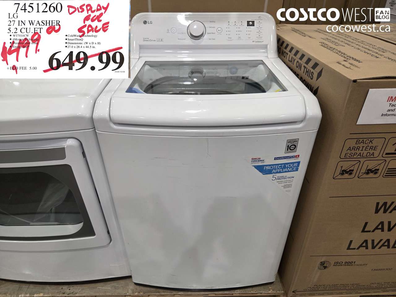 7451260 LG 27 IN WASHER 5.2 CU.FT $499.99