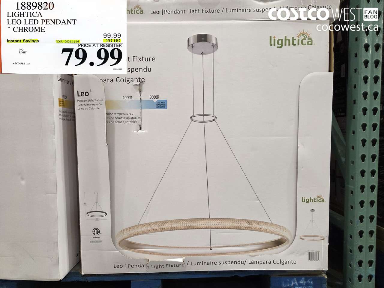 1889820 LIGHTICA LEO LED PENDANT CHROME ($20.00 INSTANT SAVINGS EXPIRES ON 2026-11-05) $79.99