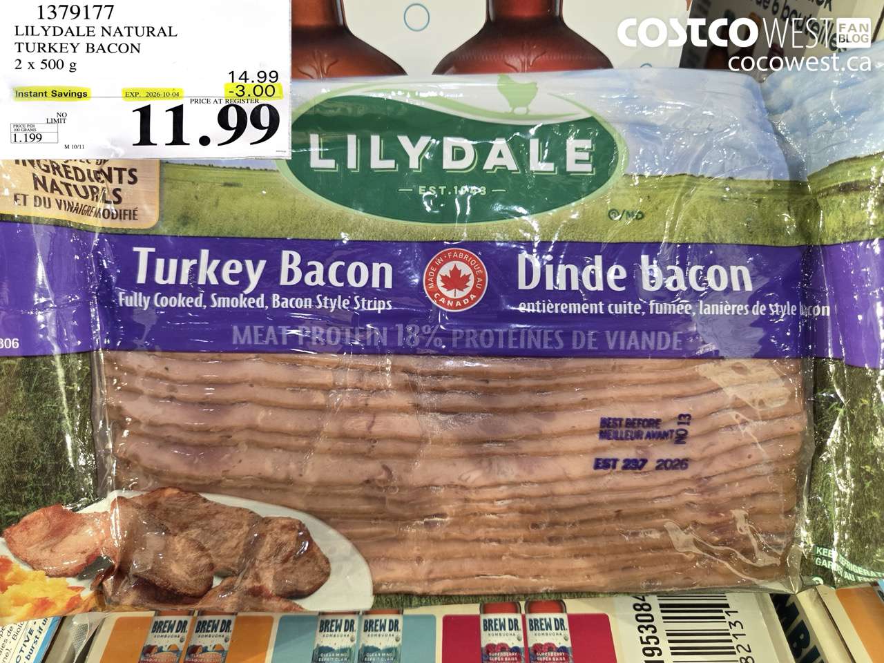 1379177 LILYDALE NATURAL TURKEY BACON 2 X 500 G ($3.00 INSTANT SAVINGS EXPIRES ON 2026-10-04) $11.99