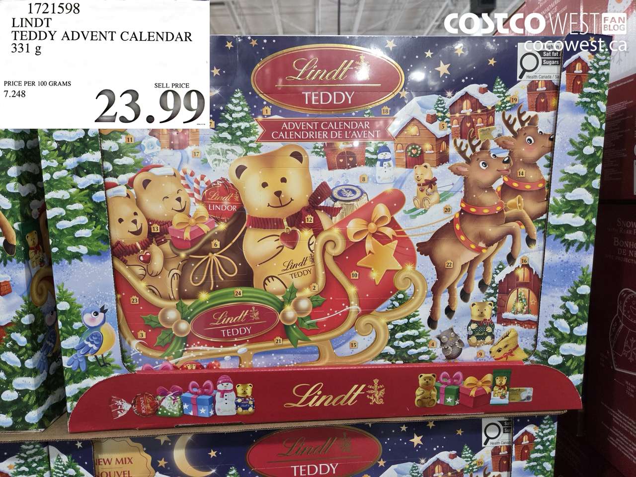 1721598 LINDT TEDDY ADVENT CALENDAR 331 G $23.99