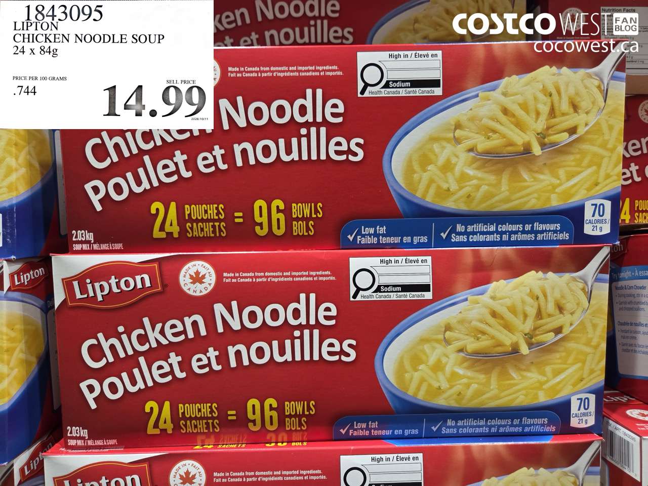 1843095 LIPTON CHICKEN NOODLE SOUP 24 X 84G $14.99