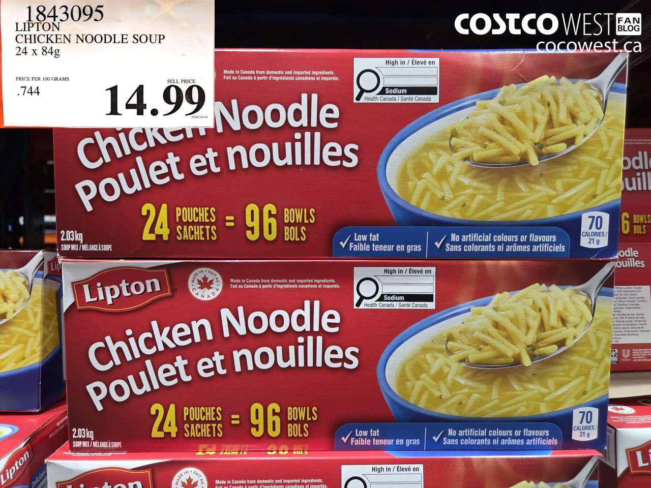 1843095 LIPTON CHICKEN NOODLE SOUP 24 X 84G $14.99