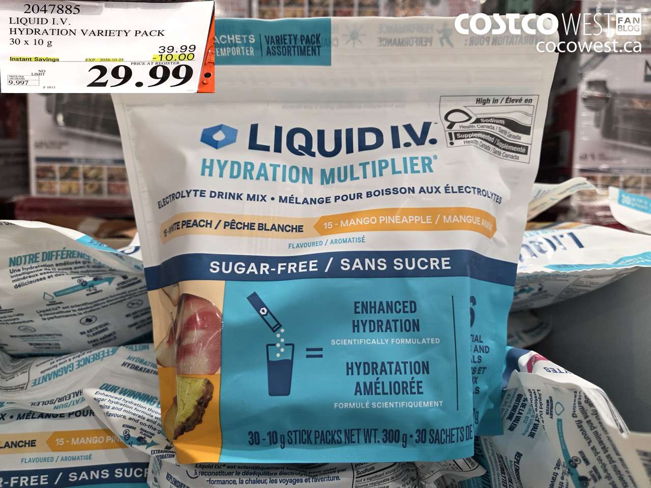 2047885 LIQUID I.V. HYDRATION VARIETY PACK 30 X 10 G ($10.00 INSTANT SAVINGS EXPIRES ON 2026-10-25) $29.99