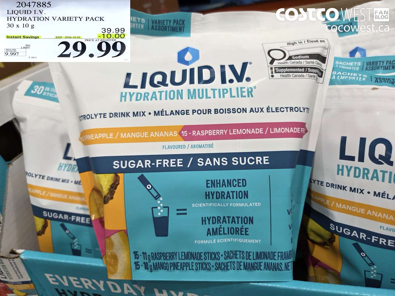 2047885 LIQUID I.V. HYDRATION VARIETY PACK 30 X 10 G ($10.00 INSTANT SAVINGS EXPIRES ON 2026-10-25) $29.99