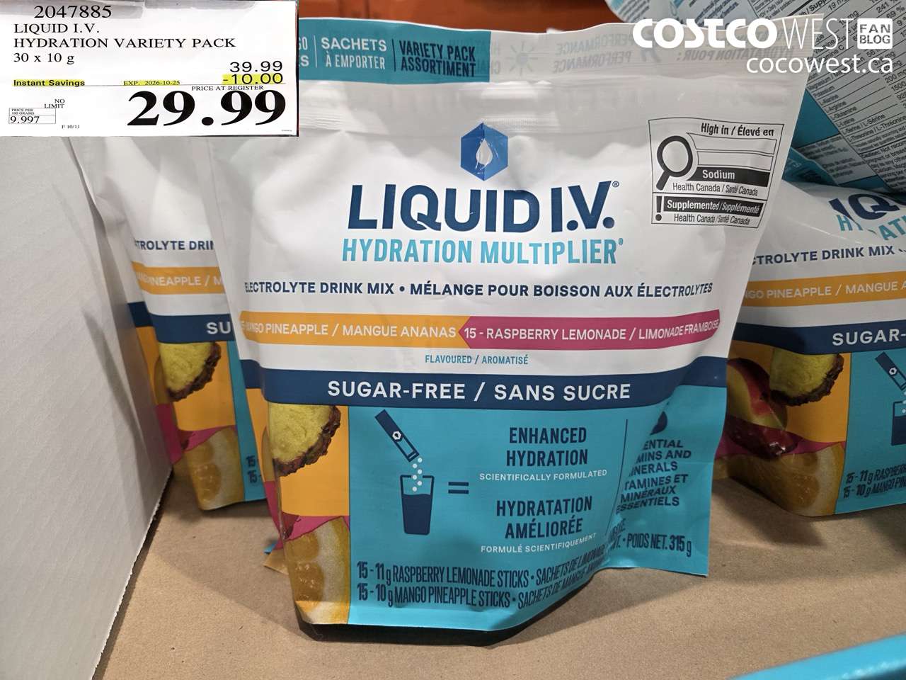 2047885 LIQUID I.V. HYDRATION VARIETY PACK 30 X 10 G ($10.00 INSTANT SAVINGS EXPIRES ON 2026-10-25) $29.99