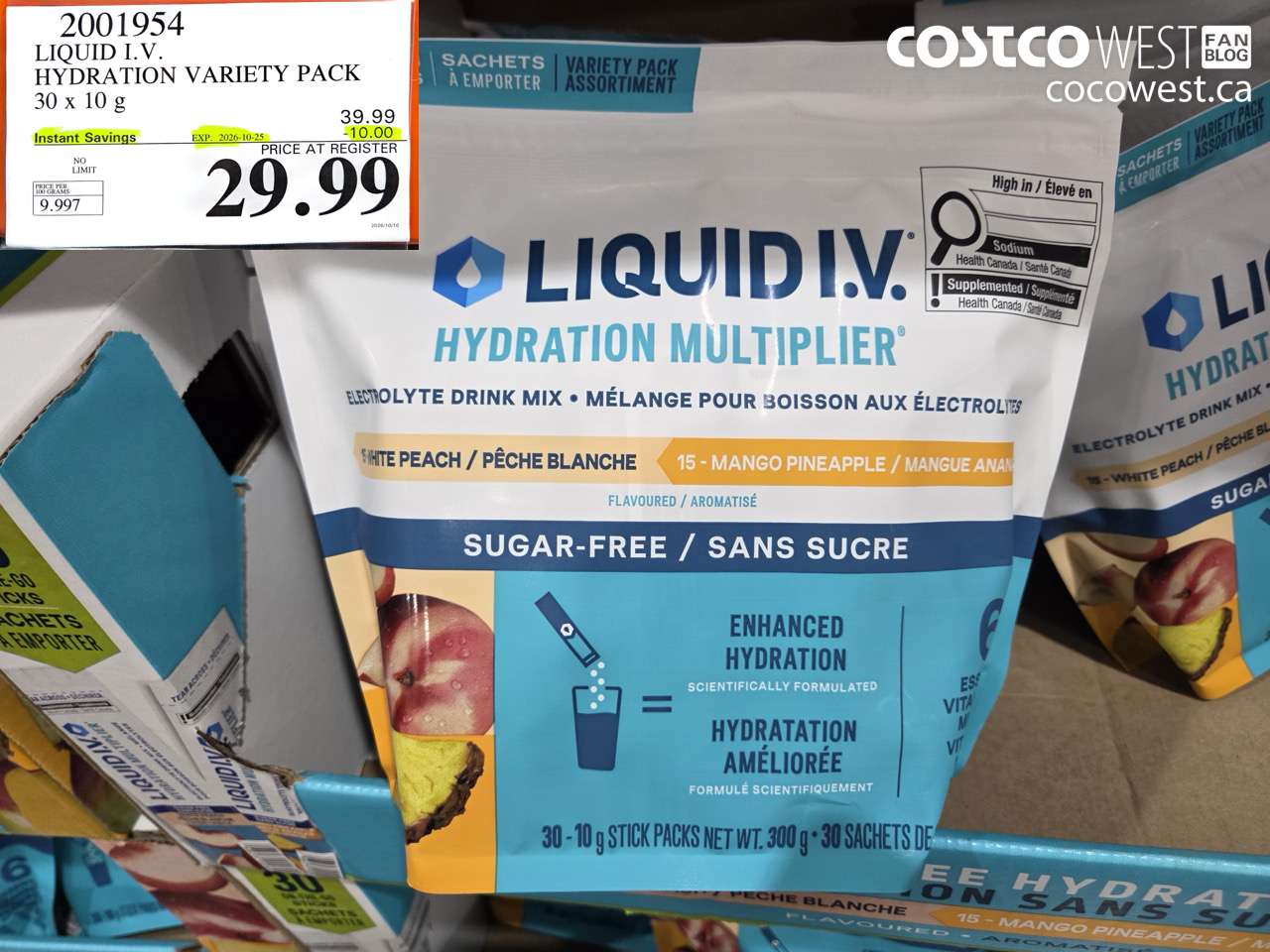2001954 LIQUID I.V. HYDRATION VARIETY PACK 30 X 10 G ($10.00 INSTANT SAVINGS EXPIRES ON 2026-10-25) $29.99