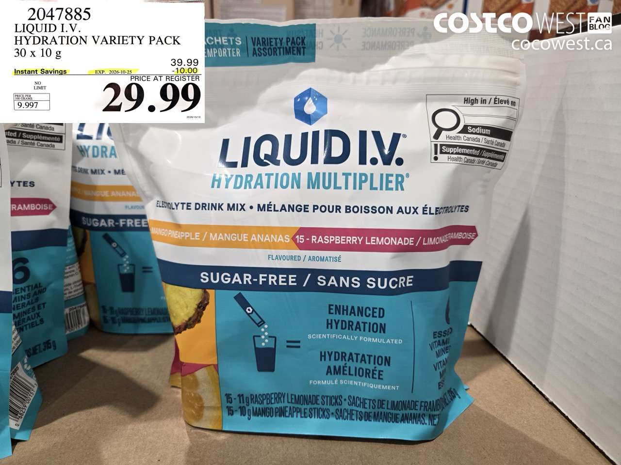 2047885 LIQUID I.V. HYDRATION VARIETY PACK 30 X 10 G ($10.00 INSTANT SAVINGS EXPIRES ON 2026-10-25) $29.99