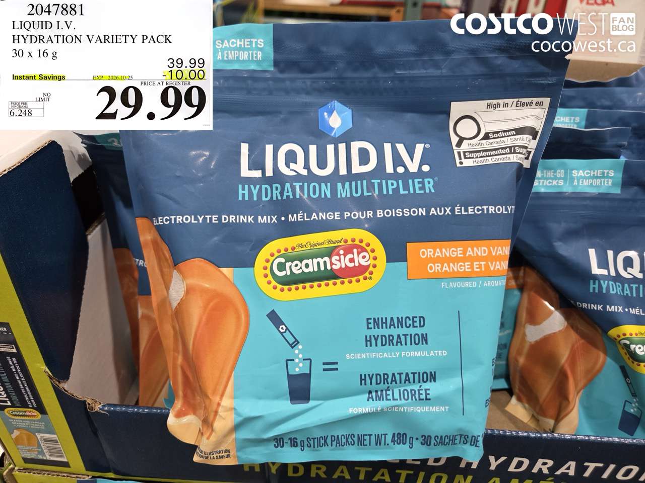 2047881 LIQUID I.V. HYDRATION VARIETY PACK 30 X 16 G ($10.00 INSTANT SAVINGS EXPIRES ON 2026-10-25) $29.99