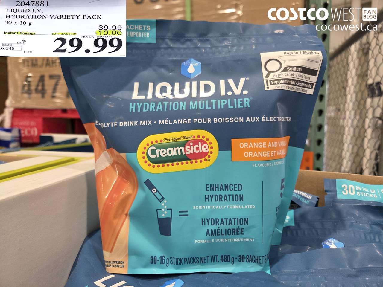 2047881 LIQUID I.V. HYDRATION VARIETY PACK 30 X 16 G ($10.00 INSTANT SAVINGS EXPIRES ON 2026-10-25) $29.99