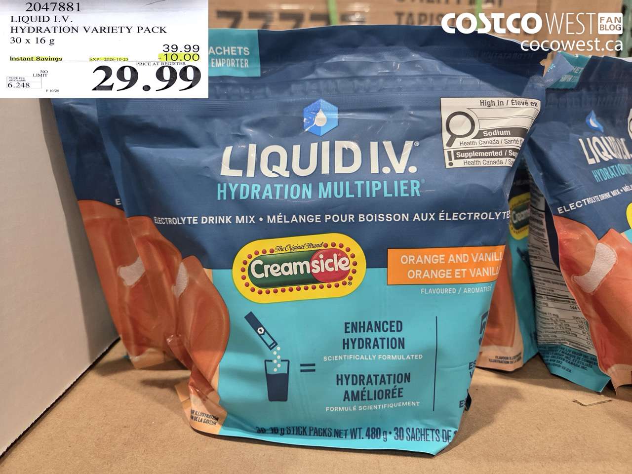 2047881 LIQUID I.V. HYDRATION VARIETY PACK 30 X 16 G ($10.00 INSTANT SAVINGS EXPIRES ON 2026-10-25) $29.99