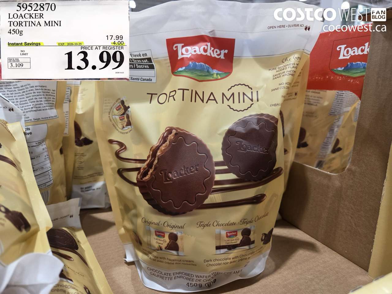 5952870 LOACKER TORTINA MINI 450G ($4.00 INSTANT SAVINGS EXPIRES ON 2026-10-25) $13.99