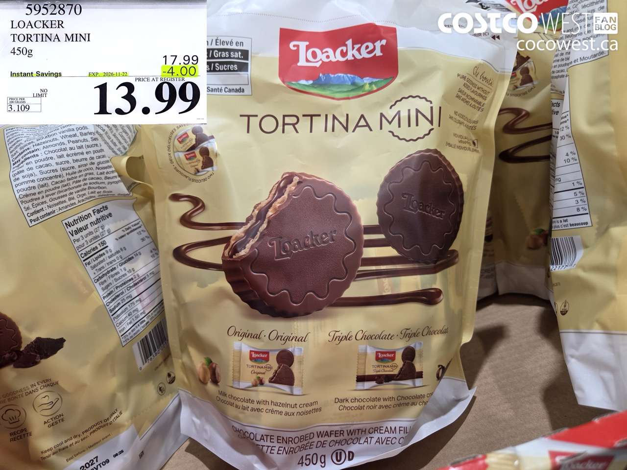 5952870 LOACKER TORTINA MINI 450G ($4.00 INSTANT SAVINGS EXPIRES ON 2026-11-22) $13.99