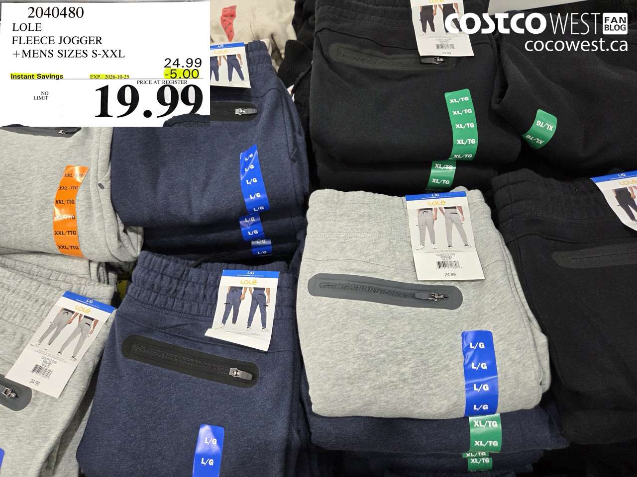 2040480 LOLE FLEECE JOGGER +MENS SIZES S-XXL ($5.00 INSTANT SAVINGS EXPIRES ON 2026-10-25) $19.99