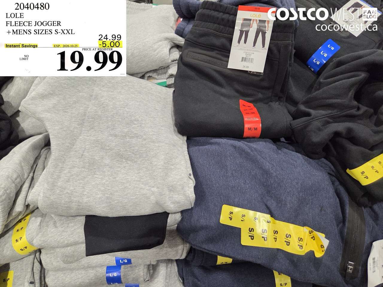 2040480 LOLE FLEECE JOGGER MENS SIZES S-XXL ($5.00 INSTANT SAVINGS EXPIRES ON 2026-10-25) $19.99