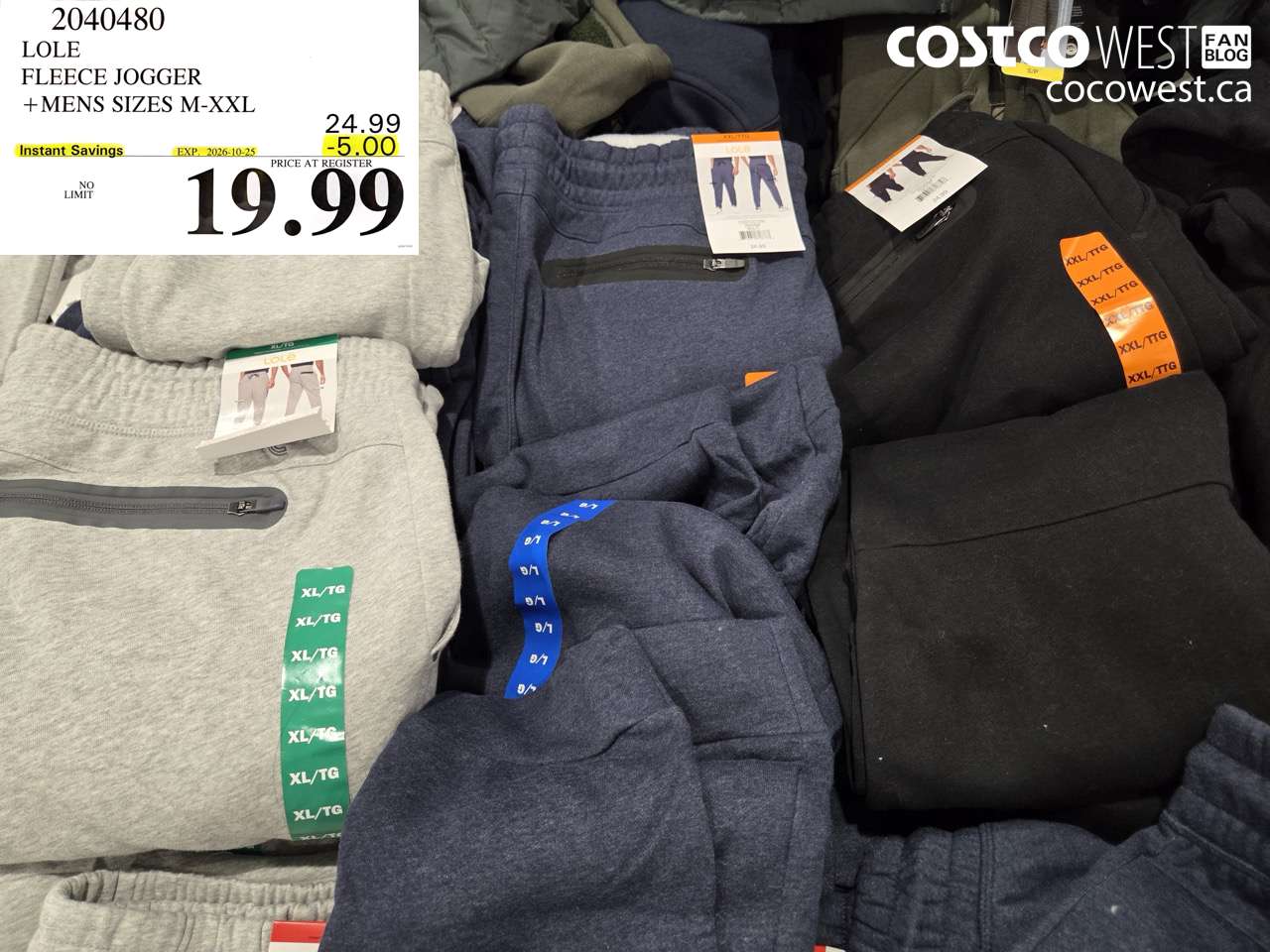 2040480 LOLE FLEECE JOGGER + MENS SIZES M-XXL ($5.00 INSTANT SAVINGS EXPIRES ON 2026-10-25) $19.99