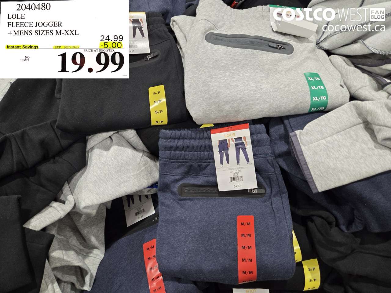 2040480 LOLE FLEECE JOGGER + MENS SIZES M-XXL ($5.00 INSTANT SAVINGS EXPIRES ON 2026-10-25) $19.99