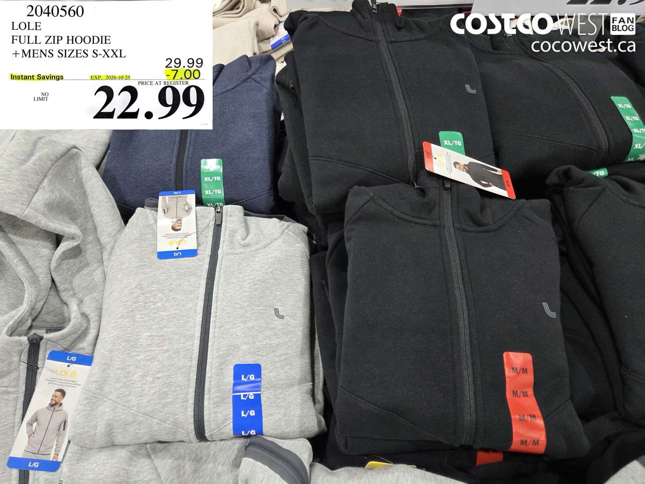 2040560 LOLE FULL ZIP HOODIE MENS SIZES S-XXL ($7.00 INSTANT SAVINGS EXPIRES ON 2026-10-25) $22.99