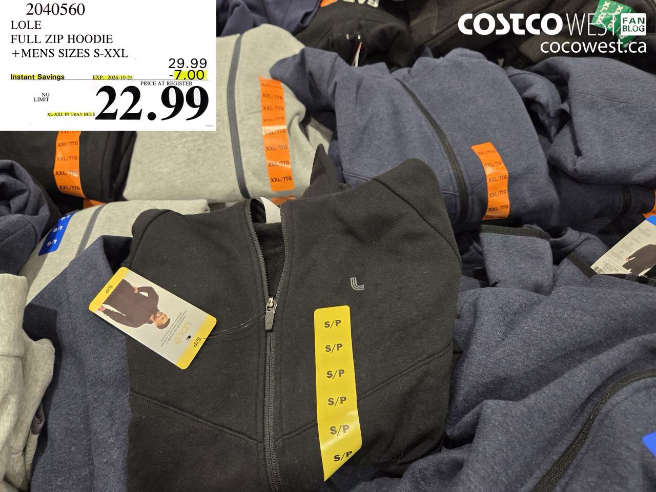 2040560 LOLE FULL ZIP HOODIE MENS SIZES S-XXL ($7.00 INSTANT SAVINGS EXPIRES ON 2026-10-25) $22.99