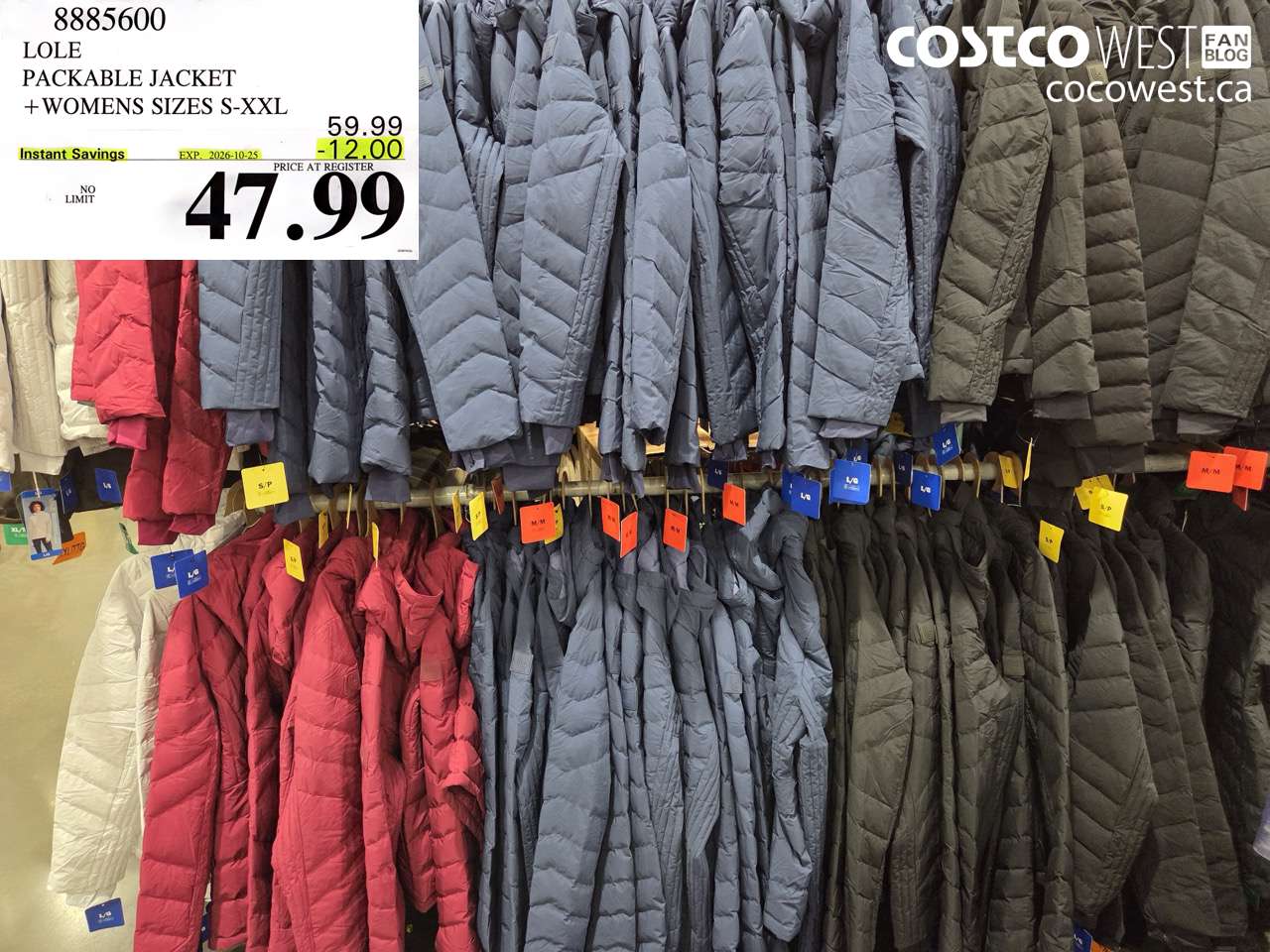 8885600 LOLE PACKABLE JACKET WOMENS SIZES S-XXL ($12.00 INSTANT SAVINGS EXPIRES ON 2026-10-25) $47.99