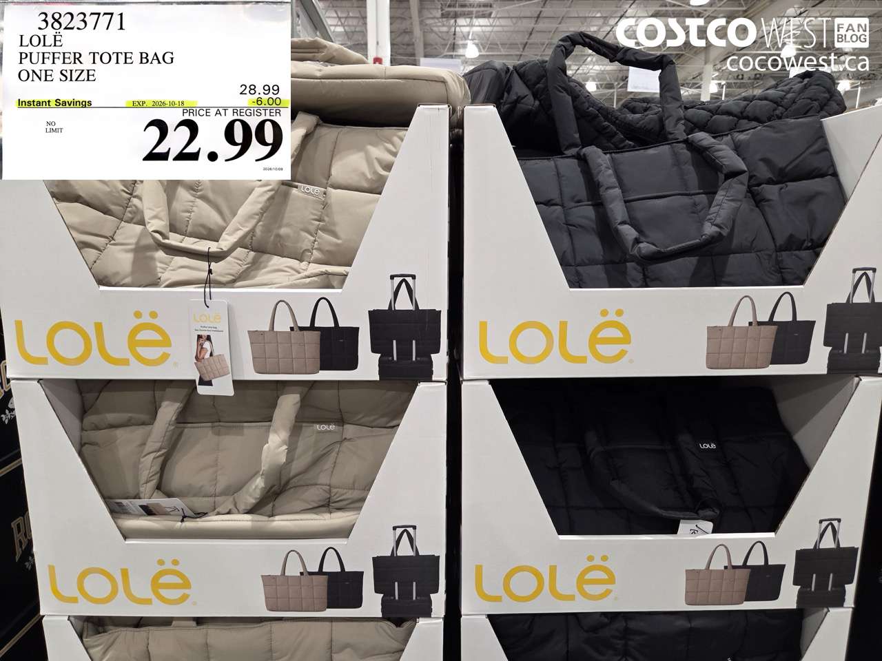 3823771 LOLË PUFFER TOTE BAG ONE SIZE ($6.00 INSTANT SAVINGS EXPIRES ON 2026-10-18) $22.99