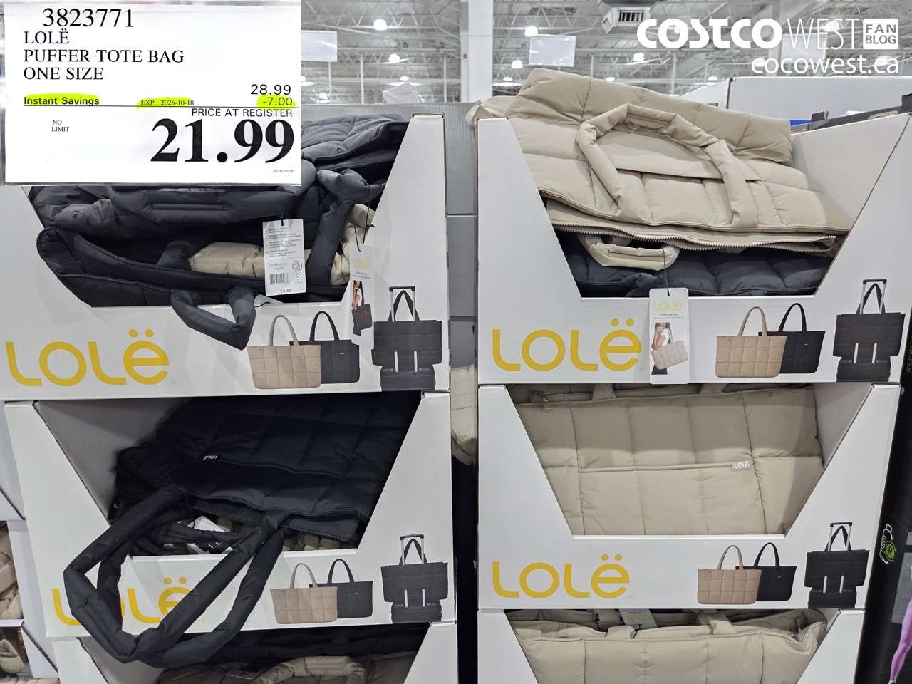 3823771 LOLE PUFFER TOTE BAG ONE SIZE ($7.00 INSTANT SAVINGS EXPIRES ON 2026-10-18) $21.99