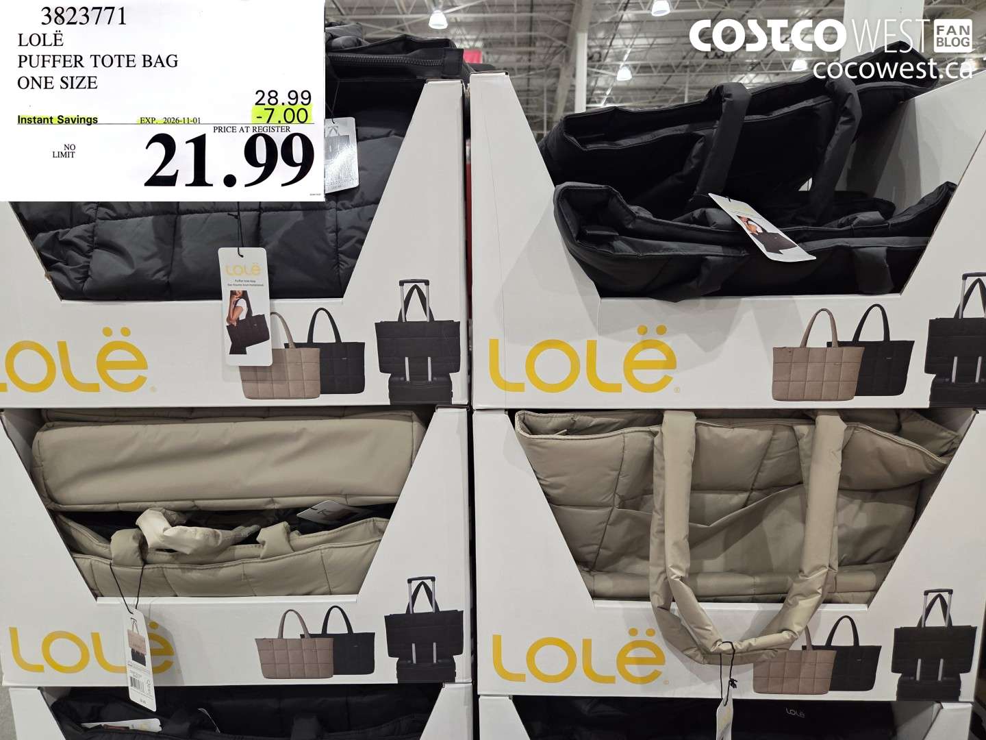 3823771 LOLE PUFFER TOTE BAG ONE SIZE ($7.00 INSTANT SAVINGS EXPIRES ON 2026-11-01) $21.99