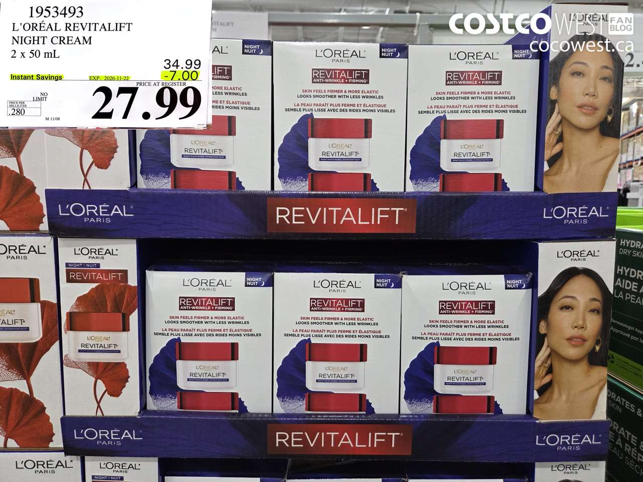 1953493 L'ORÉAL REVITALIFT NIGHT CREAM 2 X 50 ML ($7.00 INSTANT SAVINGS EXPIRES ON 2026-11-22) $27.99