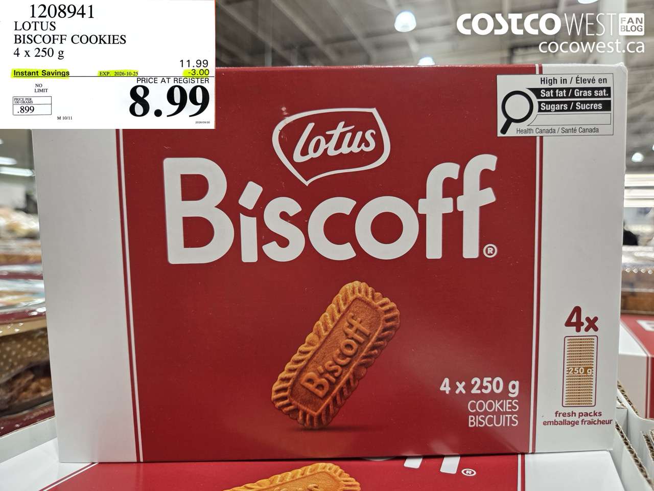 1208941 LOTUS BISCOFF COOKIES 4 X 250 G ($3.00 INSTANT SAVINGS EXPIRES ON 2026-10-25) $8.99