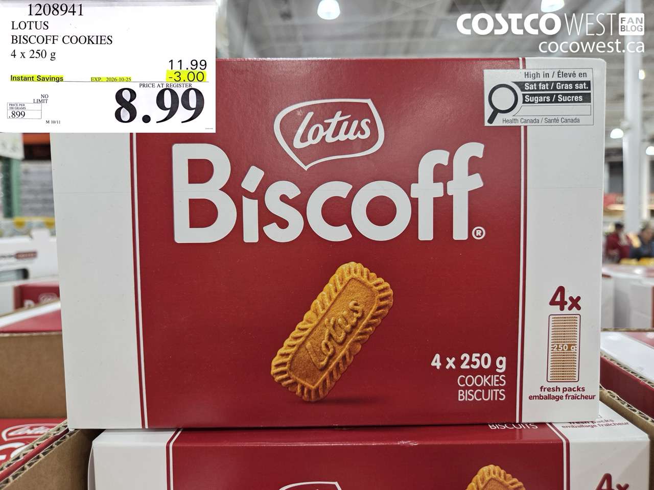1208941 LOTUS BISCOFF COOKIES 4 X 250 G ($3.00 INSTANT SAVINGS EXPIRES ON 2026-10-25) $8.99