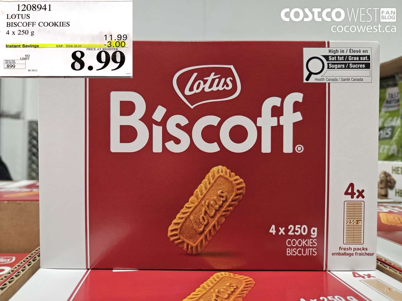 1208941 LOTUS BISCOFF COOKIES 4 X 250 G ($3.00 INSTANT SAVINGS EXPIRES ON 2026-10-25) $8.99