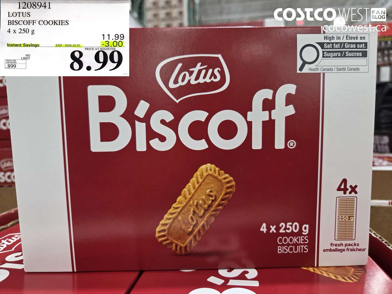 1208941 LOTUS BISCOFF COOKIES 4 X 250 G ($3.00 INSTANT SAVINGS EXPIRES ON 2026-10-25) $8.99