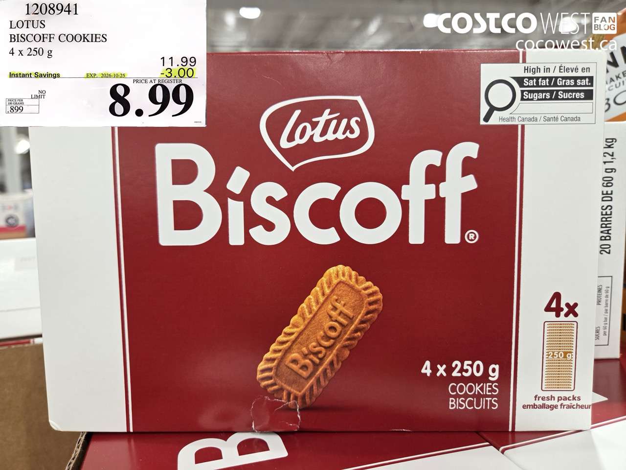 1208941 LOTUS BISCOFF COOKIES 4 X 250 G ($3.00 INSTANT SAVINGS EXPIRES ON 2026-10-25) $8.99