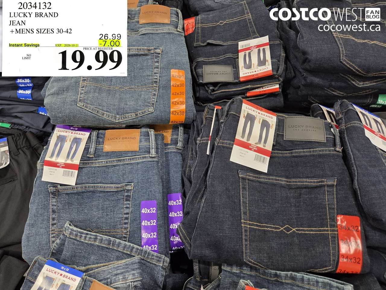 2034132 LUCKY BRAND JEAN MENS SIZES 30-42 ($7.00 INSTANT SAVINGS EXPIRES ON 2026-10-11) $19.99