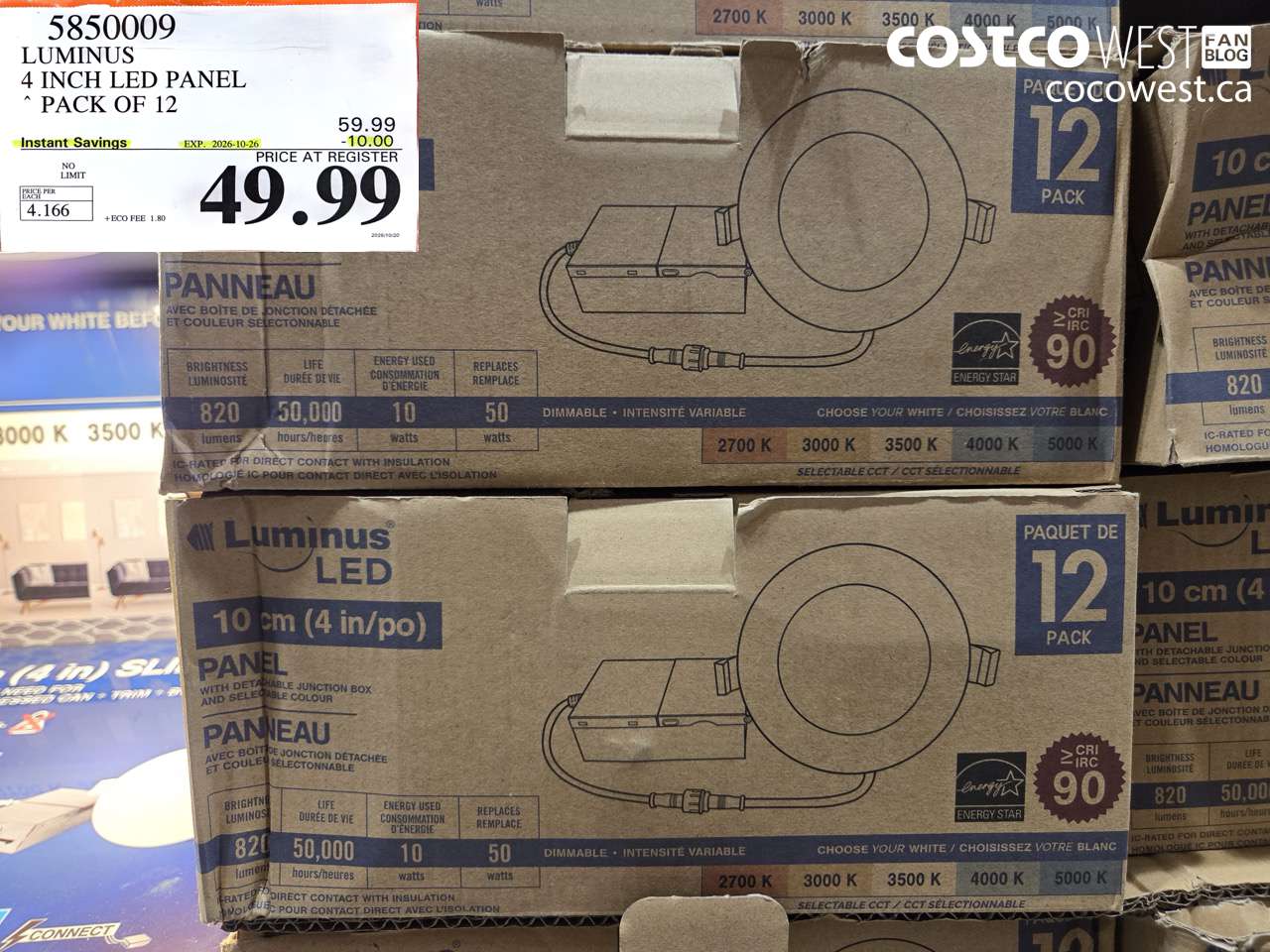 5850009 LUMINUS 4 INCH LED PANEL PACK OF 12 ($10.00 INSTANT SAVINGS EXPIRES ON 2026-10-26) $49.99