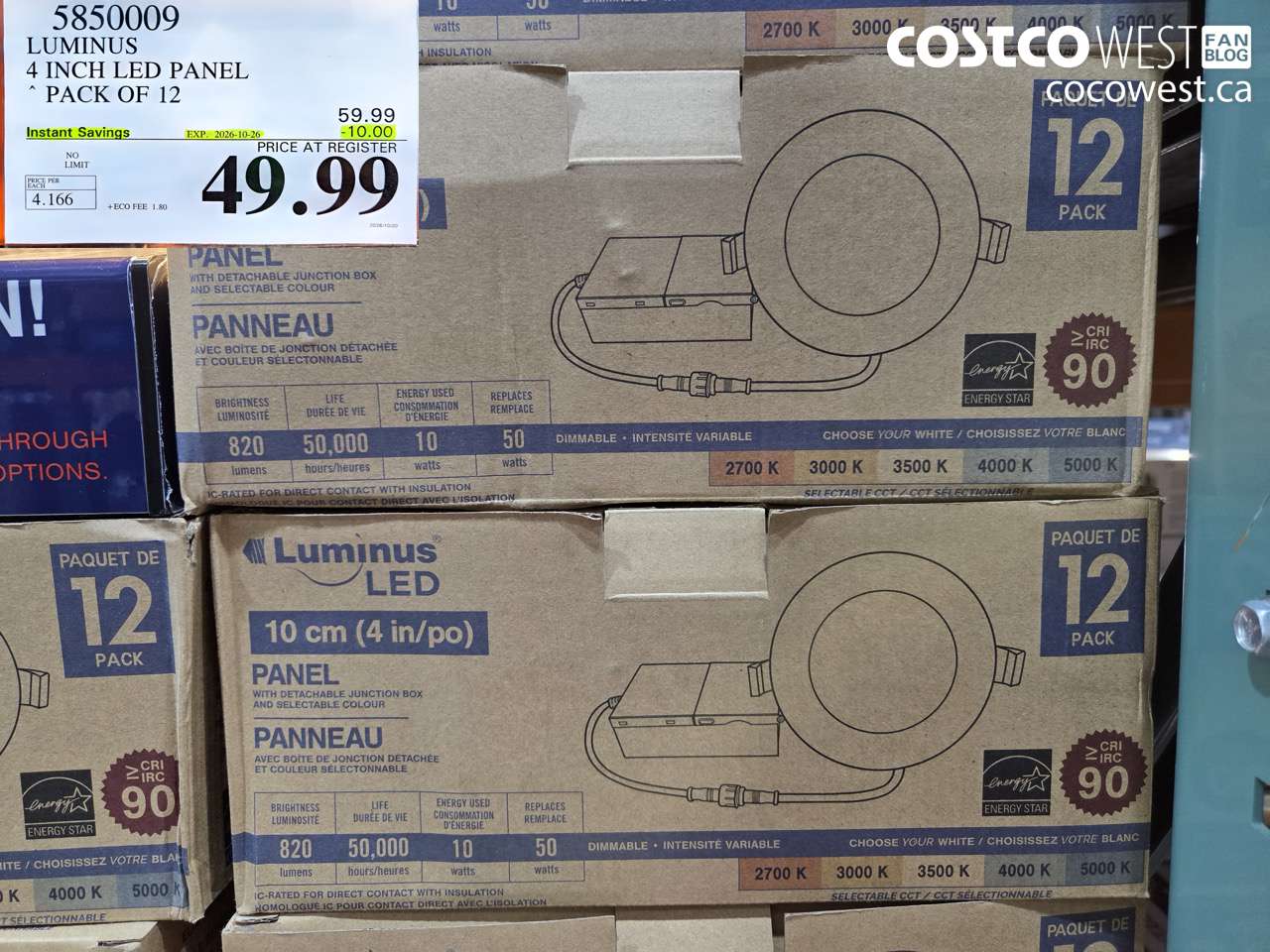 5850009 LUMINUS 4 INCH LED PANEL PACK OF 12 ($10.00 INSTANT SAVINGS EXPIRES ON 2026-10-26) $49.99