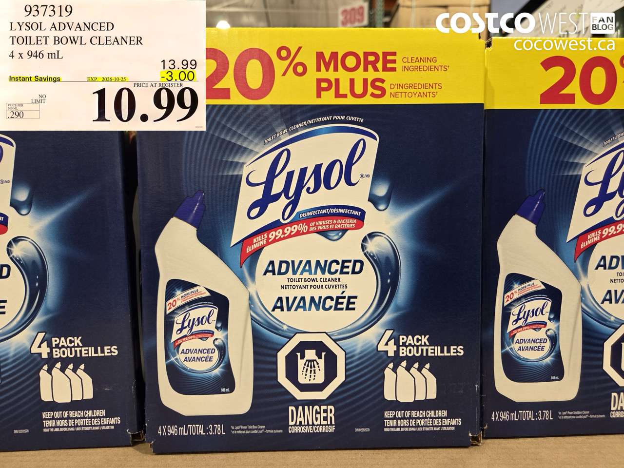 937319 LYSOL ADVANCED TOILET BOWL CLEANER 4 X 946 ML ($3.00 INSTANT SAVINGS EXPIRES ON 2026-10-25) $10.99