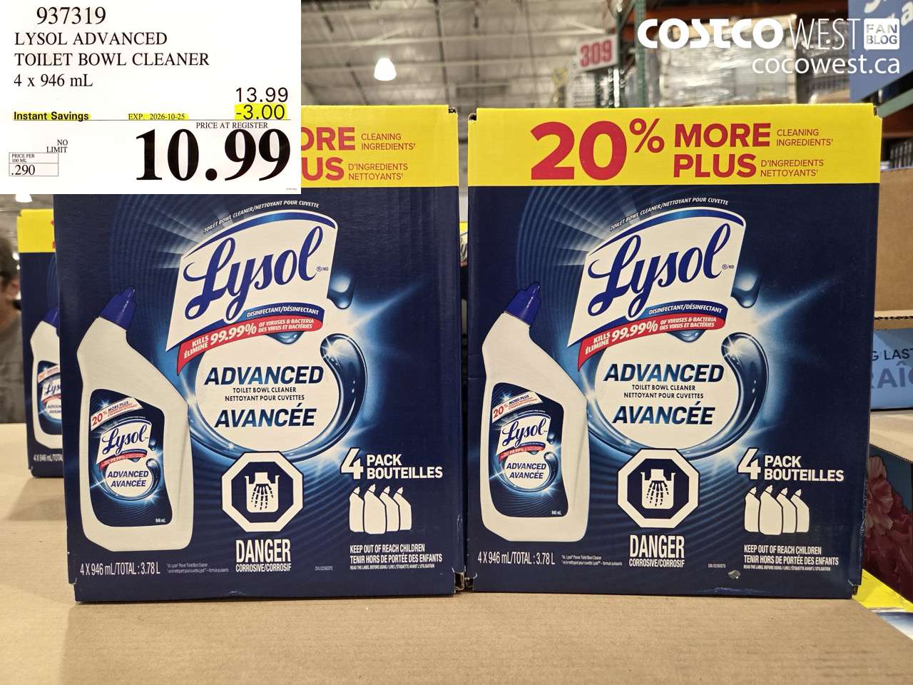 937319 LYSOL ADVANCED TOILET BOWL CLEANER 4 X 946 ML ($3.00 INSTANT SAVINGS EXPIRES ON 2026-10-25) $10.99