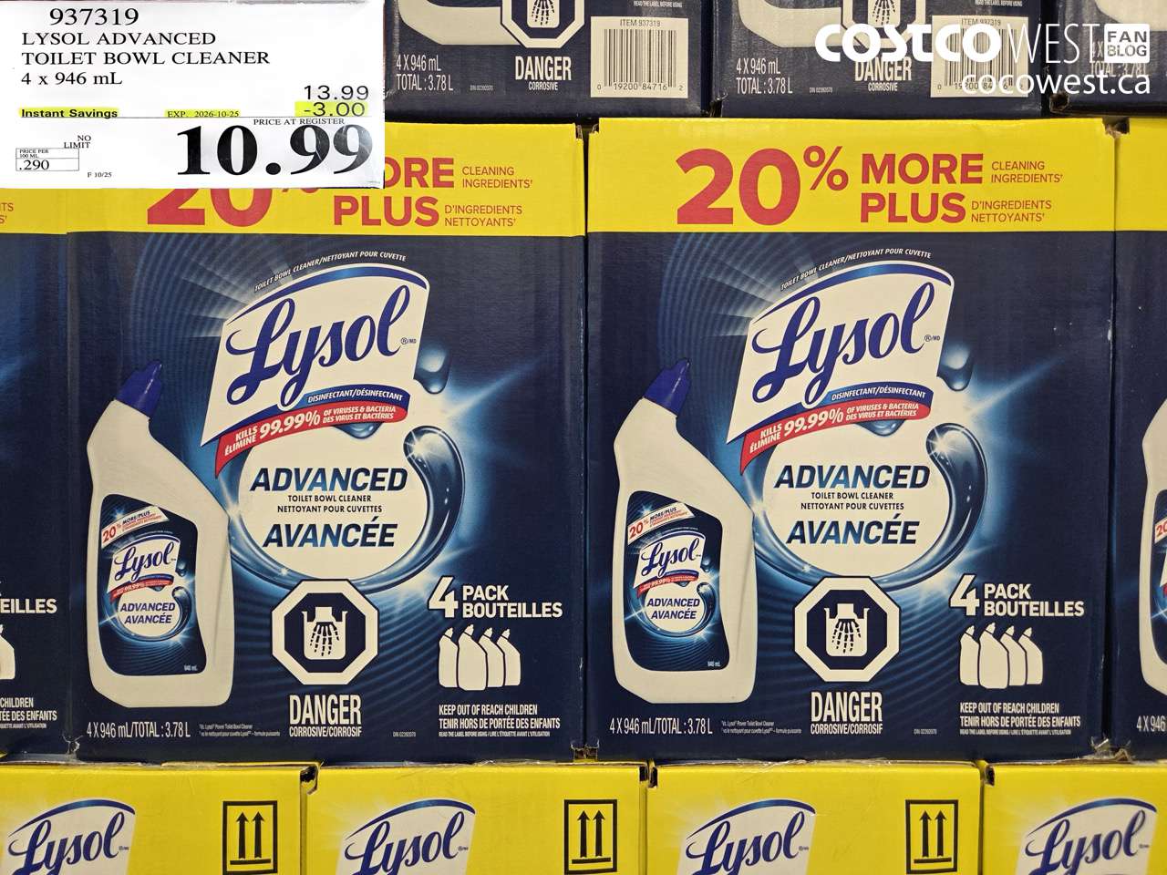 937319 LYSOL ADVANCED TOILET BOWL CLEANER 4 X 946 ML ($3.00 INSTANT SAVINGS EXPIRES ON 2026-10-25) $10.99