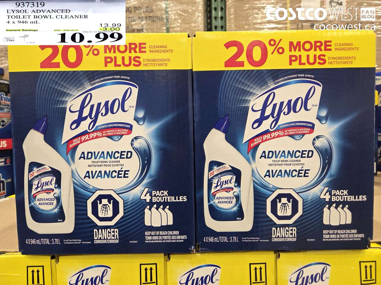 937319 LYSOL ADVANCED TOILET BOWL CLEANER 4 X 946 ML ($3.00 INSTANT SAVINGS EXPIRES ON 2026-10-25) $10.99